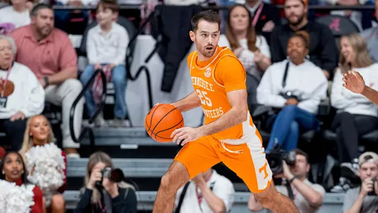 TUSCALOOSA, AL - March 02, 2024 - Guard Santiago Vescovi #25 of the Tennessee Volunteers during the game between the Alabama Crimson Tide and the Tennessee Volunteers at Coleman Coliseum in Tuscaloosa, AL. Photo By Andrew Ferguson/Tennessee Athletics
