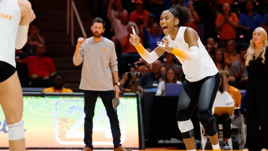 KNOXVILLE, TN - September 05, 2024 - Outside hitter Eryn Jones #2 of the Tennessee Lady Volunteers during the game between the UCLA Bruins and the Tennessee Lady Volunteers at Food City Center in Knoxville, TN. Photo By Ryan Beatty/Tennessee Athletics