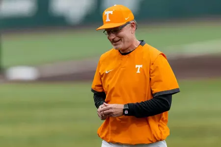 KNOXVILLE, TN - April 21, 2023 - Assistant Coach Frank Anderson of the Tennessee Volunteers during the game between the Vanderbilt Commodores and the Tennessee Volunteers at Lindsey Nelson Stadium in Knoxville, TN. Photo By Andrew Ferguson/Tennessee Athletics