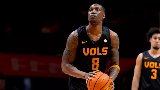 KNOXVILLE, TN - December 03, 2024 - Guard Darlinstone Dubar #8 of the Tennessee Volunteers during the ACC/SEC Challenge game between the Syracuse Orange and the Tennessee Volunteers at Food City Center in Knoxville, TN. Photo By Andrew Ferguson/Tennessee Athletics