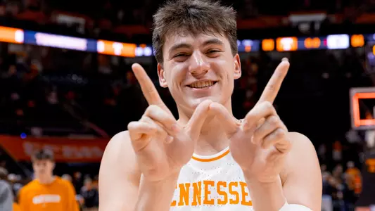 KNOXVILLE, TN - November 04, 2024 - Forward J.P. Estrella #13 of the Tennessee Volunteers after the game between the Gardner-Webb Runnin' Bulldogs and the Tennessee Volunteers at Food City Center in Knoxville, TN. Photo By Andrew Ferguson/Tennessee Athletics