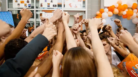Team Huddle During Home Meet Against Georgia During 2024-25 Season