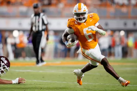 KNOXVILLE, TN - November 09, 2024 - Running back Dylan Sampson #6 of the Tennessee Volunteers during the game between the Mississippi State Bulldogs and the Tennessee Volunteers at Neyland Stadium in Knoxville, TN. Photo By Avery Bane/Tennessee Athletics