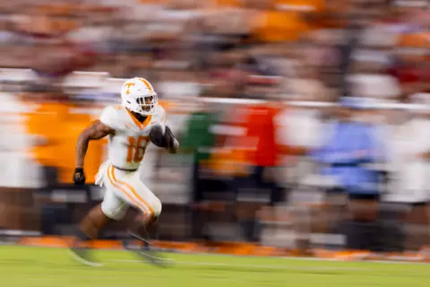 TUSCALOOSA, AL - October 18, 2025 - Running back DeSean Bishop #18 of the Tennessee Volunteers during the game between the Alabama Crimson Tide and the Tennessee Volunteers at Bryant-Denny Stadium in Tuscaloosa, AL. Photo By Andrew Ferguson/Tennessee Athletics