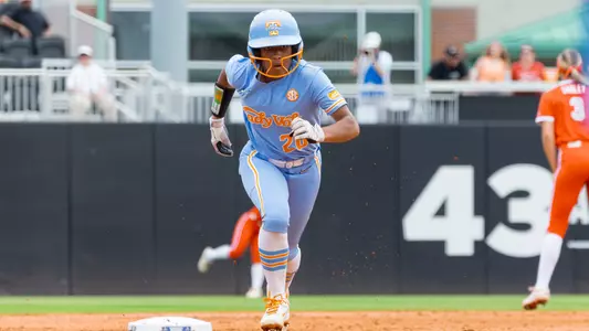 KNOXVILLE, TN - May 18, 2025 - Outfielder Saviya Morgan #20 of the Tennessee Lady Volunteers during the 2025 NCAA Softball Tournament Regional game between the Ohio State Buckeyes and the Tennessee Lady Volunteers at Sherri Parker Lee Stadium in Knoxville, TN. Photo By Andrew Ferguson/Tennessee Athletics