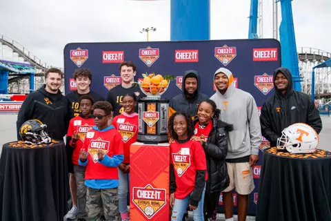 ORLANDO, FL - December 30, 2023 - Defensive back Andre Turrentine #17, Defensive back Jaylen McCollough #2 and Defensive back Jourdan Thomas #25 of the Tennessee Volunteers during the 2023 Cheez-It Citrus Bowl Day for Kids at Fun Spot America in Orlando, FL. Photo By Kate Luffman/Tennessee Athletics