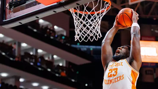 KNOXVILLE, TN - November 17, 2025 - Forward Jaylen Carey #23 of the Tennessee Volunteers during the game between the Rice Owls and the Tennessee Volunteers at Food City Center in Knoxville, TN. Photo By Kyndall Williams/Tennessee Athletics