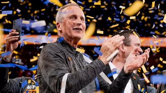 TAMPA, FL - March 13, 2022 - Head Coach Rick Barnes of the Tennessee Volunteers after winning the 2022 SEC Men’s Basketball Tournament championship game between the Texas A&M Aggies and the Tennessee Volunteers at Amalie Arena in Tampa, FL. Photo By Andrew Ferguson/Tennessee Athletics