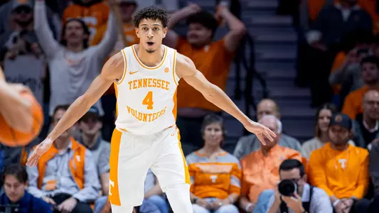 KNOXVILLE, TN - November 12, 2025 - Guard Clarence Massamba #4 of the Tennessee Volunteers during the game between the North Florida Ospreys and the Tennessee Volunteers at Food City Center in Knoxville, TN. Photo By Andrew Ferguson/Tennessee Athletics