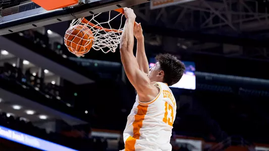 KNOXVILLE, TN - November 12, 2025 - Forward J.P. Estrella #13 of the Tennessee Volunteers during the game between the North Florida Ospreys and the Tennessee Volunteers at Food City Center in Knoxville, TN. Photo By Andrew Ferguson/Tennessee Athletics