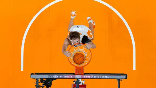 KNOXVILLE, TN - February 01, 2025 - Forward Cade Phillips #12 of the Tennessee Volunteers during the game between the Florida Gators and the Tennessee Volunteers at Food City Center in Knoxville, TN. Photo By Andrew Ferguson/Tennessee Athletics