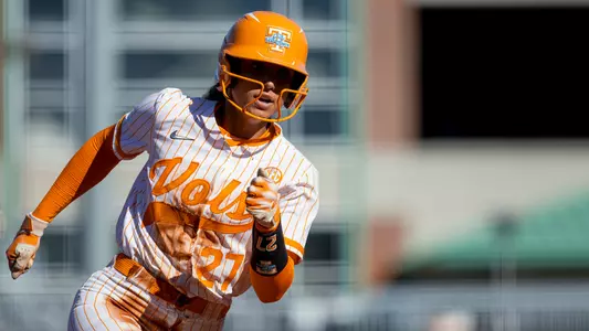 KNOXVILLE, TN - February 28, 2025 - Utility Kinsey Fiedler #27 of the Tennessee Lady Volunteers during the game between the Delaware State Hornets and the Tennessee Lady Volunteers at Sherri Parker Lee Stadium in Knoxville, TN. Photo By Andrew Ferguson/Tennessee Athletics