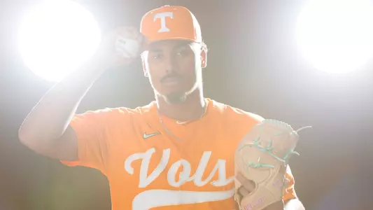 KNOXVILLE, TN - January 20, 2025 - Pitcher Marcus Phillips #23 of the Tennessee Volunteers portrait taken during 2025 Baseball Photo Day in Knoxville, TN. Photo By Kate Luffman/Tennessee Athletics