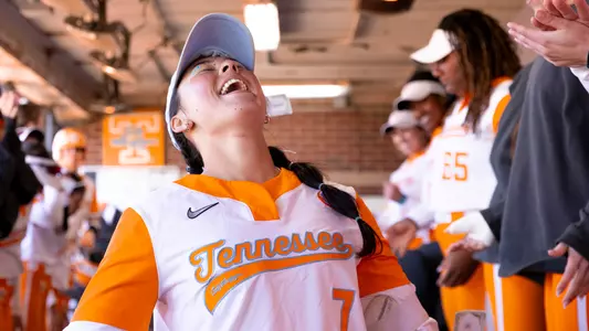 KNOXVILLE, TN - March 02, 2025 - Catcher Sophia Nugent #7 of the Tennessee Lady Volunteers during the game between the Indiana State Sycamores and the Tennessee Lady Volunteers at Sherri Parker Lee Stadium in Knoxville, TN. Photo By Elliot Walker/Tennessee Athletics