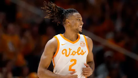KNOXVILLE, TN - March 01, 2025 - Guard Chaz Lanier #2 of the Tennessee Volunteers during the game between the Alabama Crimson Tide and the Tennessee Volunteers at Food City Center in Knoxville, TN. Photo By Drew Garrison/Tennessee Athletics