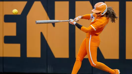 KNOXVILLE, TN - April 05, 2025 - Utility Kinsey Fiedler #27 of the Tennessee Lady Volunteers during the game between the Mississippi State Bulldogs and the Tennessee Lady Volunteers at Sherri Parker Lee Stadium in Knoxville, TN. Photo By Ryan Beatty/Tennessee Athletics