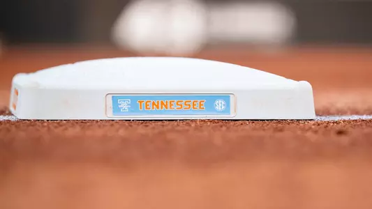 KNOXVILLE, TN - March 14, 2025 - Third base bag “Tennessee” decal during the game between the UConn Huskies and the Tennessee Lady Volunteers at Sherri Parker Lee Stadium in Knoxville, TN. Photo By Elliot Walker/Tennessee Athletics