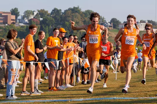 KNOXVILLE, TN - August 30, 2024 - Canaan Anderson and Pavel Vinduska of the Tennessee Volunteers during the 2024 Tennessee Cross Country Invitational at Cherokee Farm Cross Country Course in Knoxville, TN. Photo By Kate Luffman/Tennessee Athletics