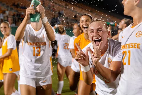 KNOXVILLE, TN - September 12, 2024 - Midfielder Jenna Stayart #5 of the Tennessee Lady Volunteers during the game between the Memphis Tigers and the Tennessee Volunteers at Regal Soccer Stadium in Knoxville, TN. Photo By Ryan Beatty/Tennessee Athletics