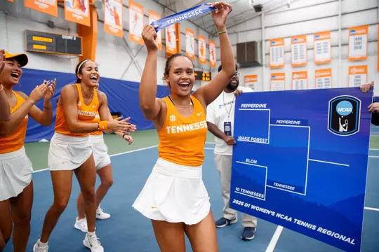 KNOXVILLE, TN - May 03, 2025 - Leyla Britez Risso of the Tennessee Lady Volunteers after the second round of the NCAA D1 Tennis Championships between the Pepperdine Waves and the Tennessee Volunteers at Barksdale Stadium in Knoxville, TN. Photo By Drew Garrison/Tennessee Athletics