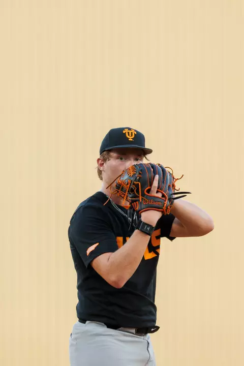 FAYETTEVILLE, AR - May 16, 2025 - Pitcher Liam Doyle #12 of the Tennessee Volunteers during the game between the Arkansas Razorbacks and the Tennessee Volunteers at Baum–Walker Stadium in Fayetteville, AR. Photo By Kate Luffman/Tennessee Athletics