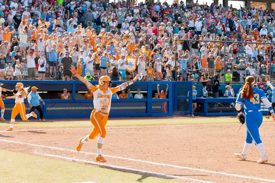 OKLAHOMA CITY, OK - June 01, 2025 - Infielder Laura Mealer #2 of the Tennessee Lady Volunteers during the 2025 NCAA Women’s College World Series game between the UCLA Bruins and the Tennessee Lady Volunteers at Devon Park in Oklahoma City, OK. Photo By Andrew Ferguson/Tennessee Athletics