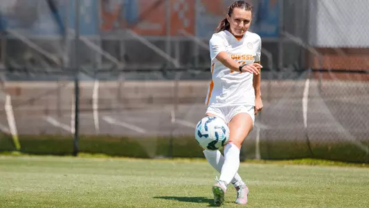 KNOXVILLE, TN - April 13, 2025 - Defender Milee Zych #14 of the Tennessee Lady Volunteers before the game between the Virginia Tech Hokies and the Tennessee Volunteers at Regal Soccer Stadium in Knoxville, TN. Photo By Avery Bane/Tennessee Athletics