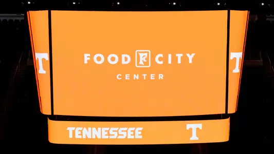 KNOXVILLE, TN - July 24, 2025 - Food City Center logo graphic on new video board in Food City Center in Knoxville, TN. Photo By Kate Luffman/Tennessee Athletics