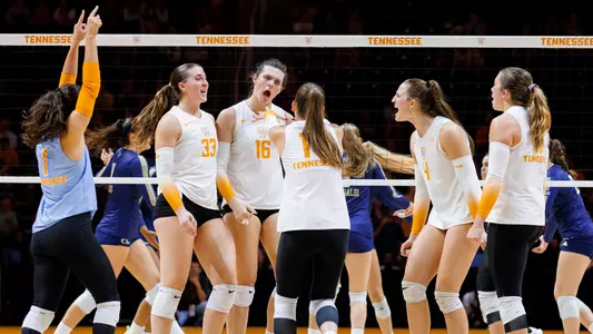 Team Celebrates Point in Win over Georgia Tech