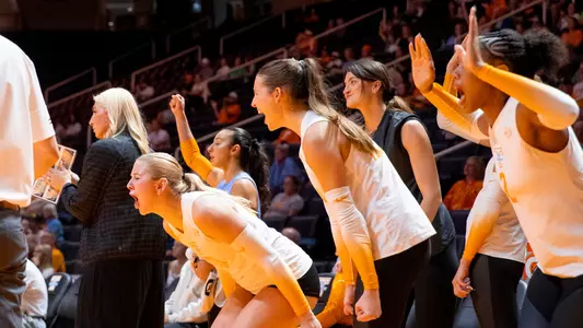 Team Celebrates on Sideline During Win Agianst Georgia Tech