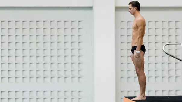 Greene Stands Ready Ahead of Dive on Platform During Tennessee Diving Invitational