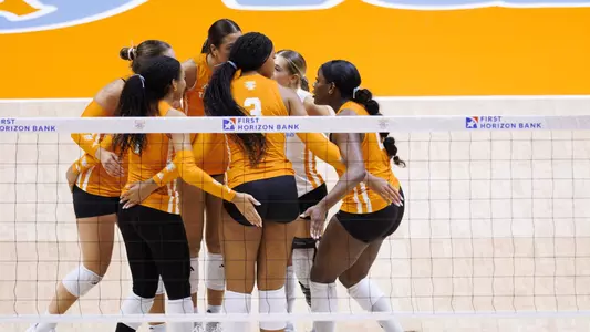 Tennessee Volleyball Huddles During Match