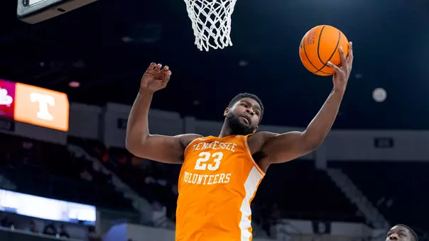 STARKVILLE, MS - February 11, 2026 - Forward Jaylen Carey #23 of the Tennessee Volunteers during the game between the Mississippi State Bulldogs and the Tennessee Volunteers at Humphrey Coliseum in Starkville, MS. Photo By Andrew Ferguson/Tennessee Athletics
