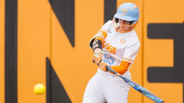 KNOXVILLE, TN - March 08, 2026 - Outfielder Gabby Leach #55 of the Tennessee Lady Volunteers during the game between the LSU Tigers and the Tennessee Lady Volunteers at Sherri Parker Lee Stadium in Knoxville, TN. Photo By Avery Bane/Tennessee Athletics