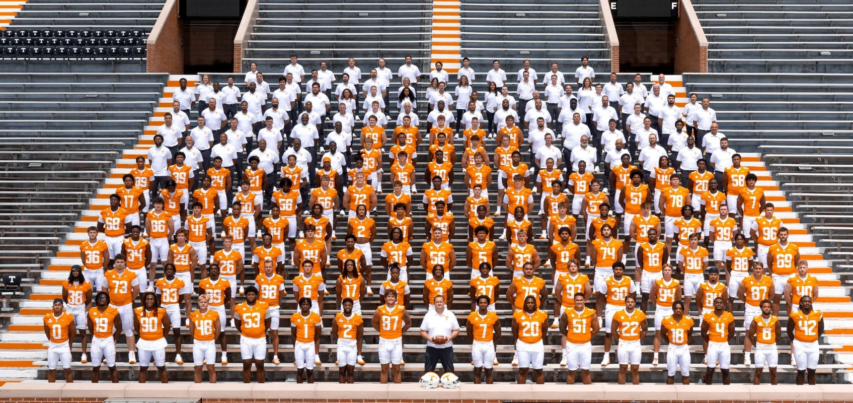 KNOXVILLE, TN - July 29, 2025 - The 2025 Tennessee Volunteer Football team photo taken at Neyland Stadium in Knoxville, TN. Photo By Andrew Ferguson/Tennessee Athletics