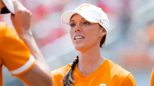 KNOXVILLE, TN - May 17, 2025 - Assistant Coach Megan Rhodes Smith of the Tennessee Lady Volunteers during the 2025 NCAA Softball Tournament Regional game between the Ohio State Buckeyes and the Tennessee Lady Volunteers at Sherri Parker Lee Stadium in Knoxville, TN. Photo By Andrew Ferguson/Tennessee Athletics