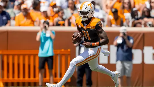 KNOXVILLE, TN - April 11, 2026 - Quarterback Faizon Brandon #11 of the Tennessee Volunteers during the 2026 Orange and White game at Neyland Stadium in Knoxville, TN. Photo By Andrew Ferguson/Tennessee Athletics