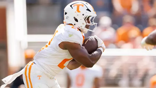 KNOXVILLE, TN - April 11, 2026 - Running back Javin Gordon #21 of the Tennessee Volunteers during the 2026 Orange and White game at Neyland Stadium in Knoxville, TN. Photo By Kate Luffman/Tennessee Athletics