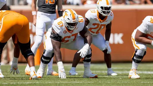 KNOXVILLE, TN - April 11, 2026 - Offensive lineman Donovan Haslam #67 of the Tennessee Volunteers during the 2026 Orange and White game at Neyland Stadium in Knoxville, TN. Photo By Andrew Ferguson/Tennessee Athletics