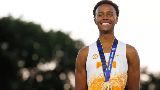 AUBURN, AL - May 15, 2026 - Ismaila Sawaneh of the Tennessee Volunteers during day 2 of the 2026 SEC Outdoor Track and Field Championships at Hutsell-Rosen Track in Auburn, AL. Photo By Elliot Walker/Tennessee Athletics