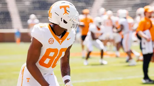KNOXVILLE, TN - April 11, 2026 - Wide receiver TK Keys #80 of the Tennessee Volunteers during the 2026 Orange and White game at Neyland Stadium in Knoxville, TN. Photo By Kate Luffman/Tennessee Athletics