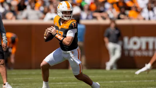 KNOXVILLE, TN - April 11, 2026 - Quarterback Ryan Staub #17 of the Tennessee Volunteers during the 2026 Orange and White game at Neyland Stadium in Knoxville, TN. Photo By Andrew Ferguson/Tennessee Athletics