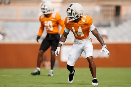 KNOXVILLE, TN - August 15, 2026 - Defensive back Kayin Lee #14 of the Tennessee Volunteers during 2026 Fall Camp scrimmage at Neyland Stadium in Knoxville, TN. Photo By Kate Luffman/Tennessee Athletics