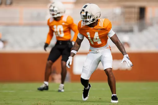KNOXVILLE, TN - August 15, 2026 - Defensive back Kayin Lee #14 of the Tennessee Volunteers during 2026 Fall Camp scrimmage at Neyland Stadium in Knoxville, TN. Photo By Kate Luffman/Tennessee Athletics
