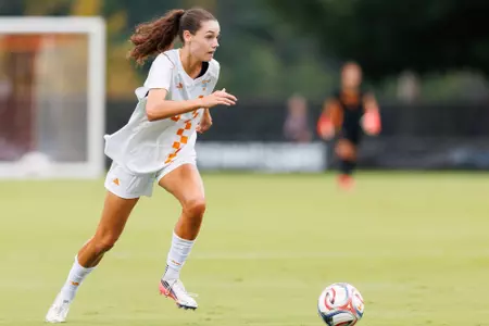 KNOXVILLE, TN - August 20, 2026 - Midfielder Ines Derrien #18 of the Tennessee Lady Volunteers during the game between the Milwaukee Panthers and the Tennessee Volunteers at Regal Soccer Stadium in Knoxville, TN. Photo By Ryan Beatty/Tennessee Athletics