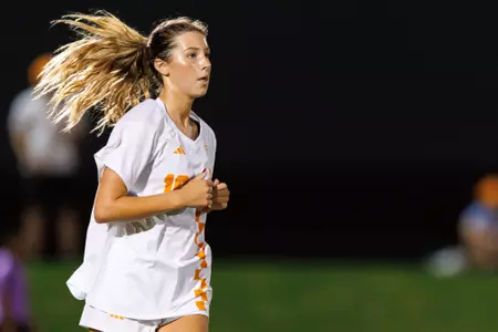 KNOXVILLE, TN - August 20, 2026 - Midfielder Tesia Mikuta #19 of the Tennessee Lady Volunteers during the game between the Milwaukee Panthers and the Tennessee Volunteers at Regal Soccer Stadium in Knoxville, TN. Photo By Ryan Beatty/Tennessee Athletics
