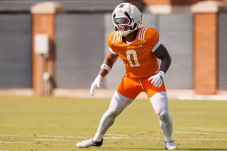 KNOXVILLE, TN - August 11, 2026 - Linebacker Amare Campbell #0 of the Tennessee Volunteers during the 2026 Fall Camp practice on Haslam Field in Knoxville, TN. Photo By Ryan Beatty/Tennessee Athletics