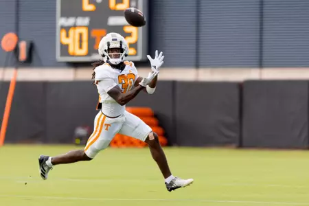 KNOXVILLE, TN - August 12, 2026 - Wide receiver JaColby Cooper #30 of the Tennessee Volunteers during 2026 Fall Camp practice on Haslam Field in Knoxville, TN. Photo By Andrew Ferguson/Tennessee Athletics