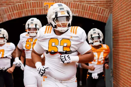 KNOXVILLE, TN - August 22, 2026 - Offensive lineman Jeremy George-El #63 of the Tennessee Volunteers during 2026 Fall Camp scrimmage at Neyland Stadium in Knoxville, TN. Photo By Kate Luffman/Tennessee Athletics