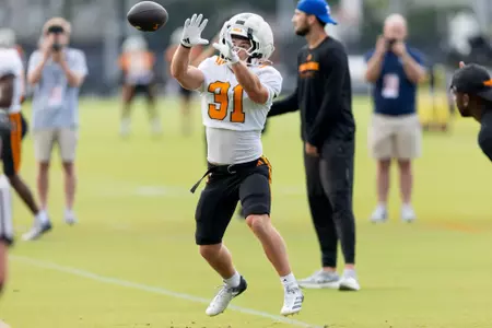 KNOXVILLE, TN - August 12, 2026 - Wide receiver Lane Cope #31 of the Tennessee Volunteers during 2026 Fall Camp practice on Haslam Field in Knoxville, TN. Photo By Andrew Ferguson/Tennessee Athletics